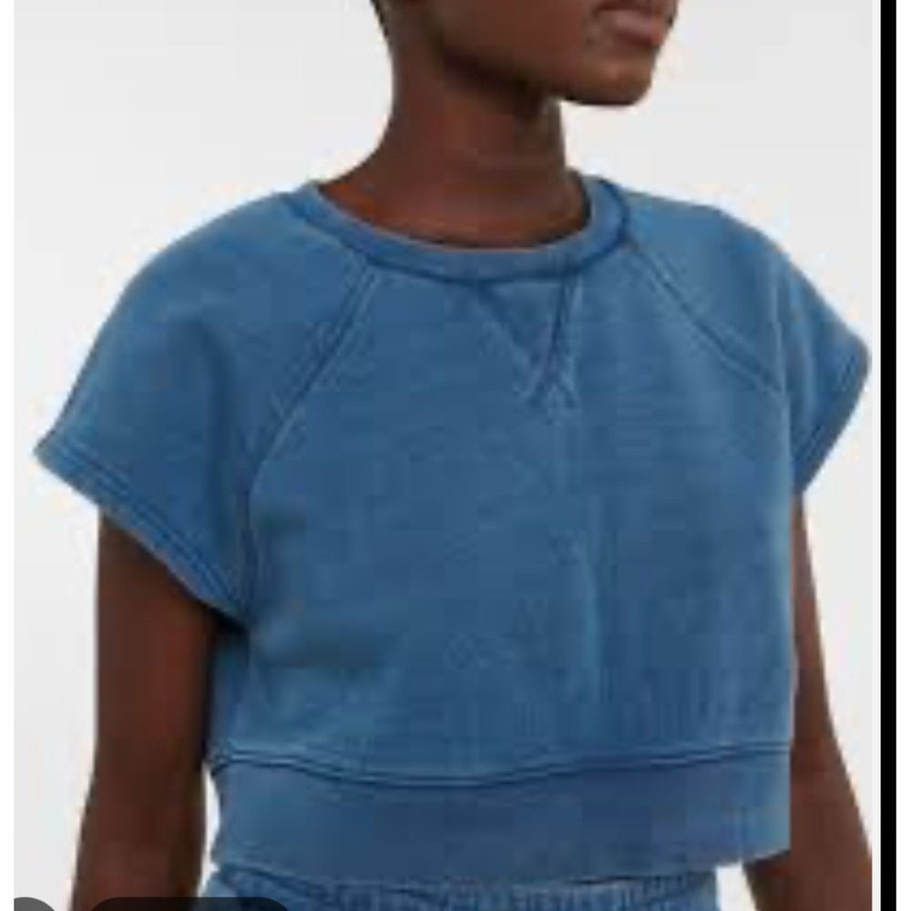 The Upside Cropped Sweatshirt Womens Medium Blue Excellent Short Sleeve Raglan
